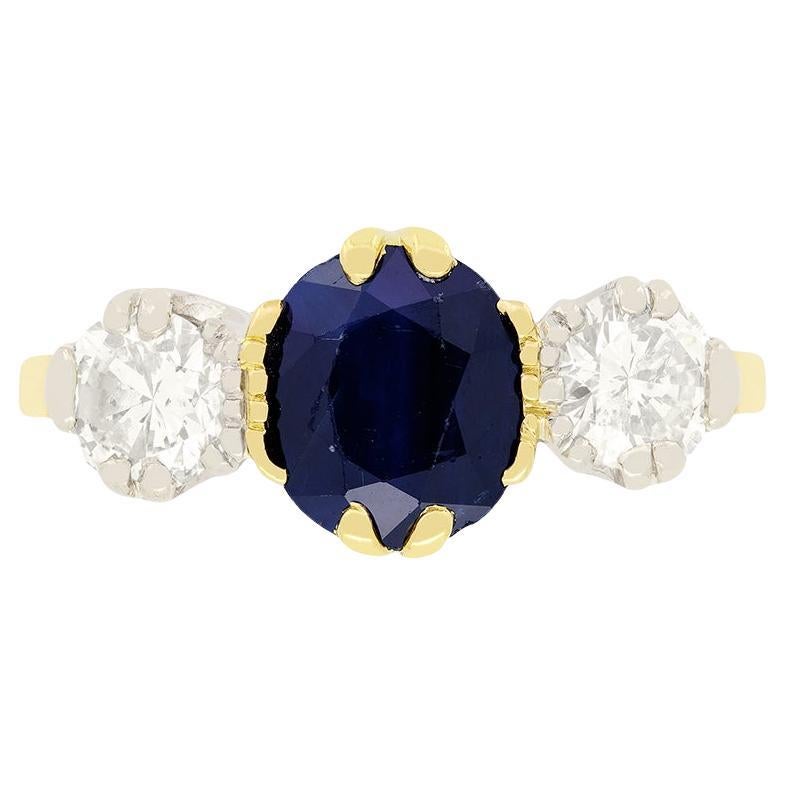 Vintage 1.50ct Sapphire and Diamond Trilogy Ring, c.1950s