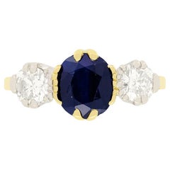 Vintage 1.50ct Sapphire and Diamond Trilogy Ring, c.1950s