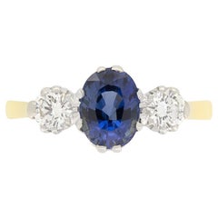 Vintage 1.50ct Sapphire and Diamond Trilogy Ring, c.1980s