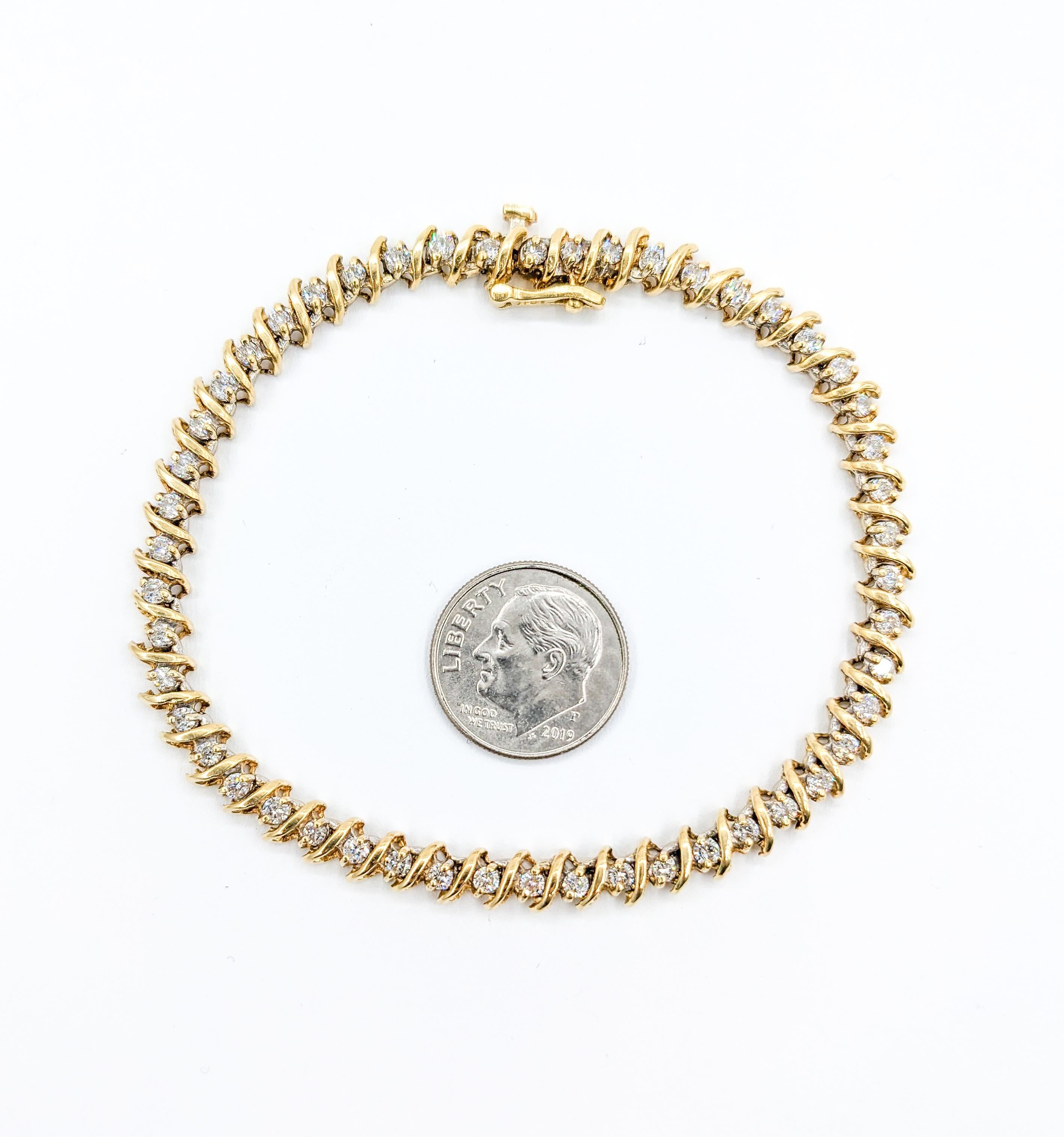 Round Cut Vintage 1.50ctw Round Diamond Tennis Bracelet in Gold For Sale