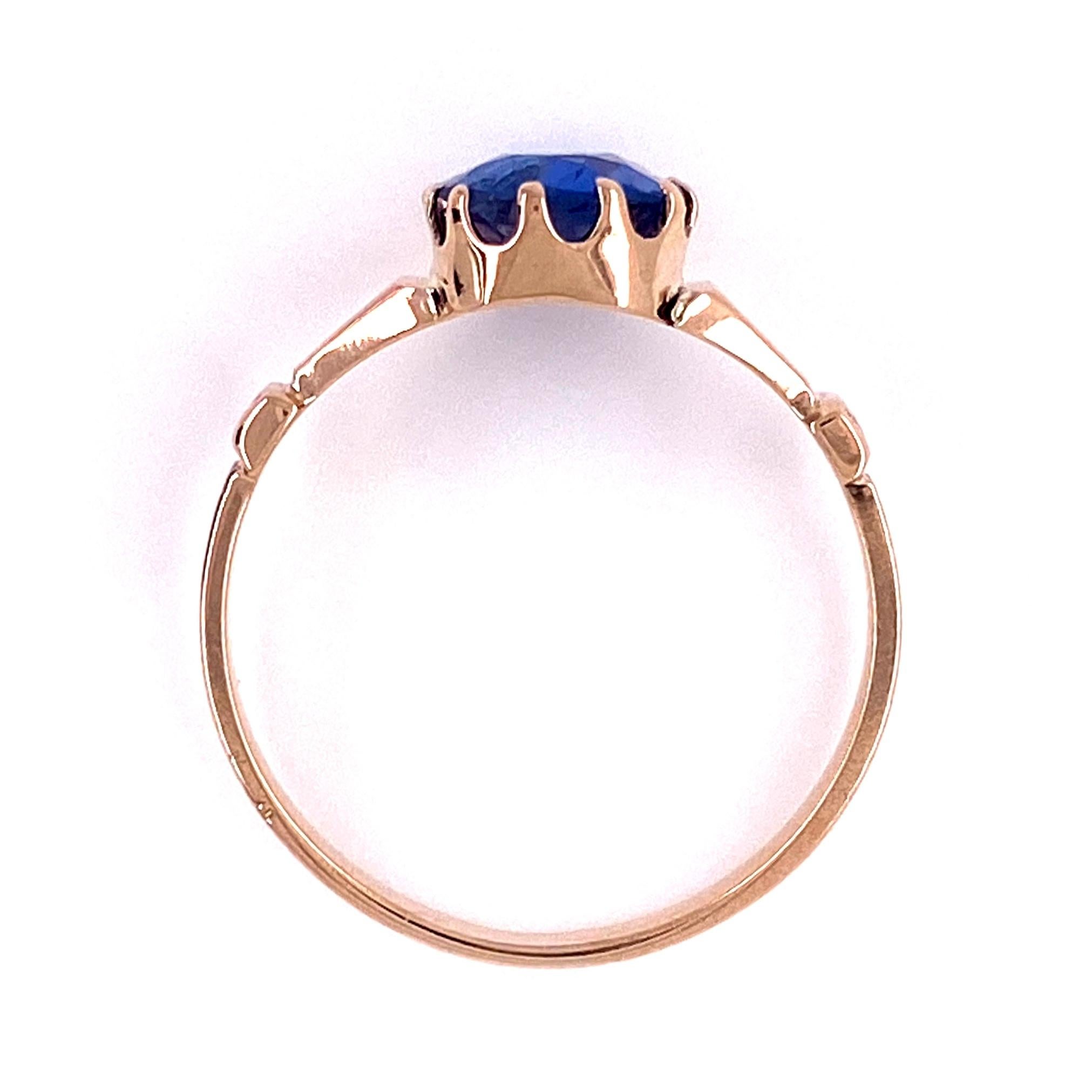 Taille ovale Vintage 1.51 Carat No Heat Blue Sapphire Antique Gold Ring Fine Estate Jewelry en vente