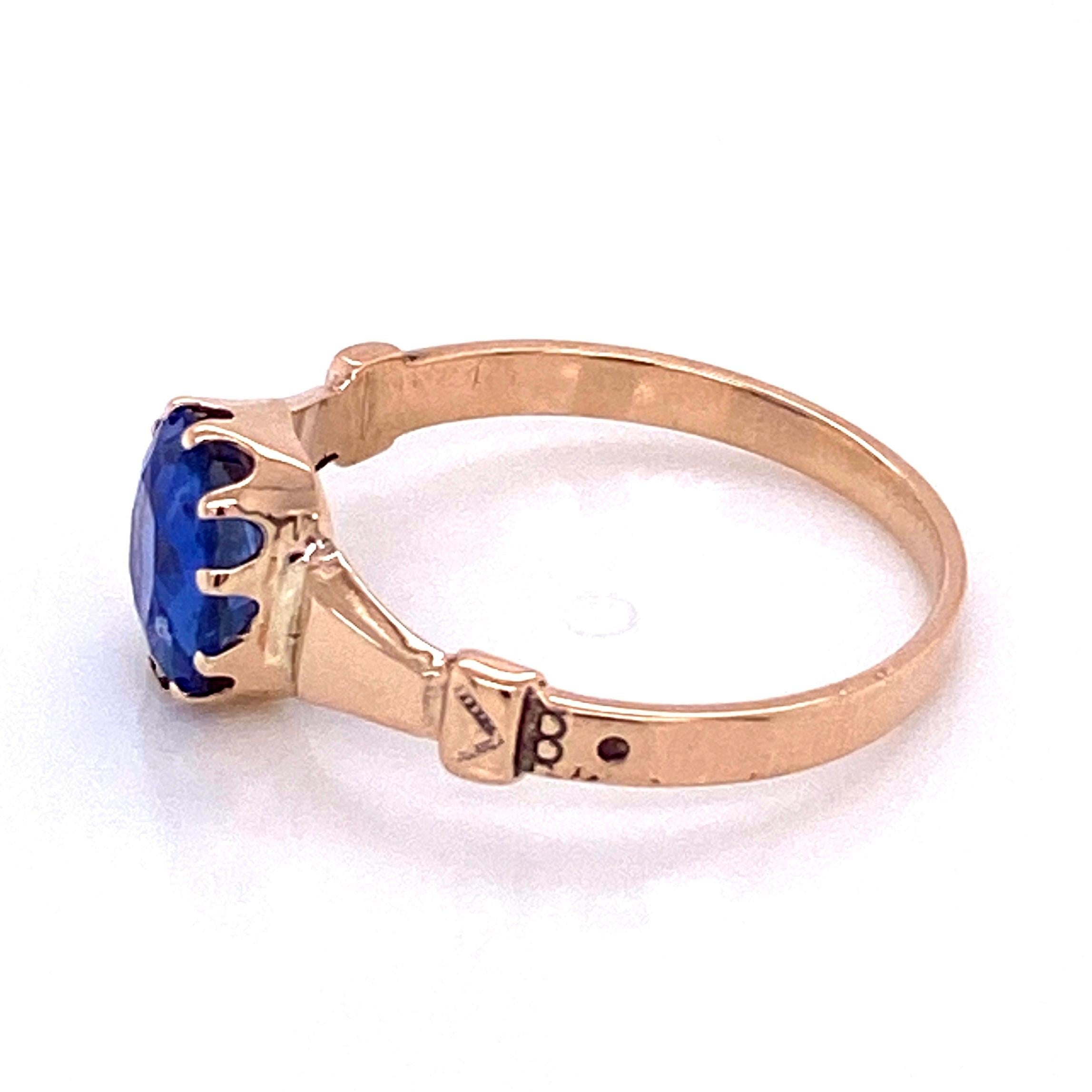 Vintage 1.51 Carat No Heat Blue Sapphire Antique Gold Ring Fine Estate Jewelry en vente 2