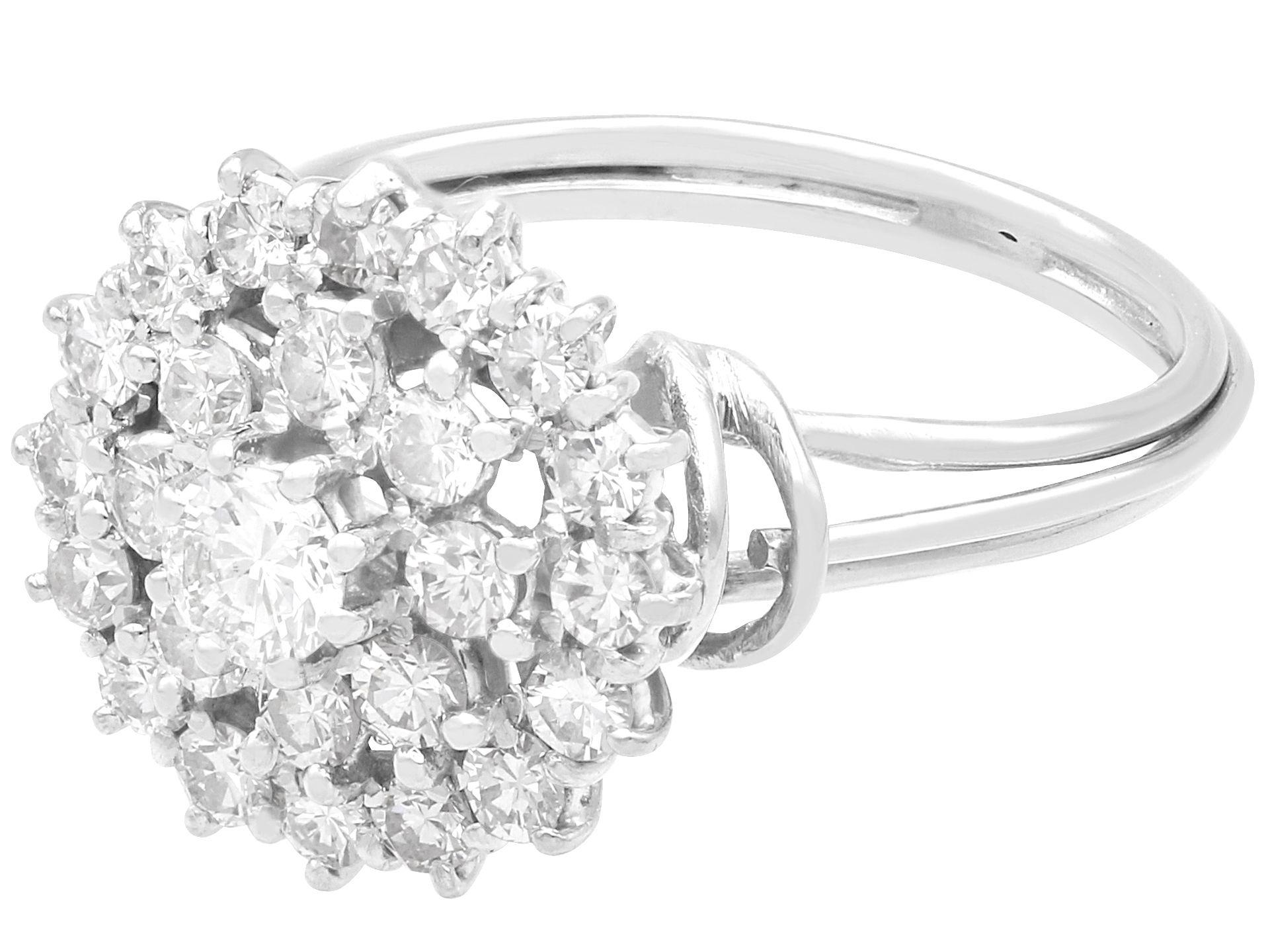 Round Cut Vintage 1.51ct Diamond and 18ct White Gold Cluster Ring For Sale