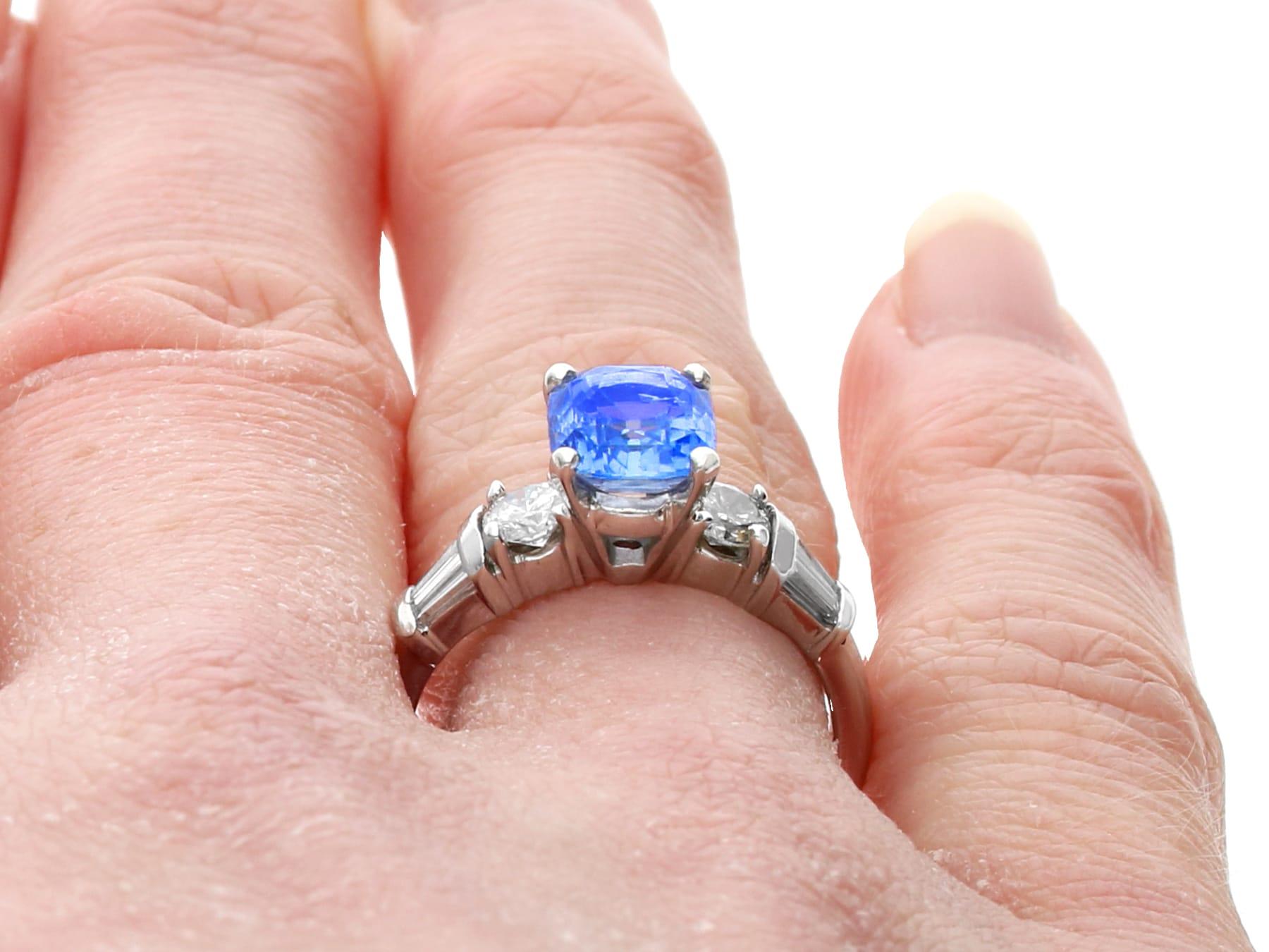 Vintage 1.52ct Ceylon Blue Sapphire and 0.68ct Diamond Platinum Dress Ring For Sale 5