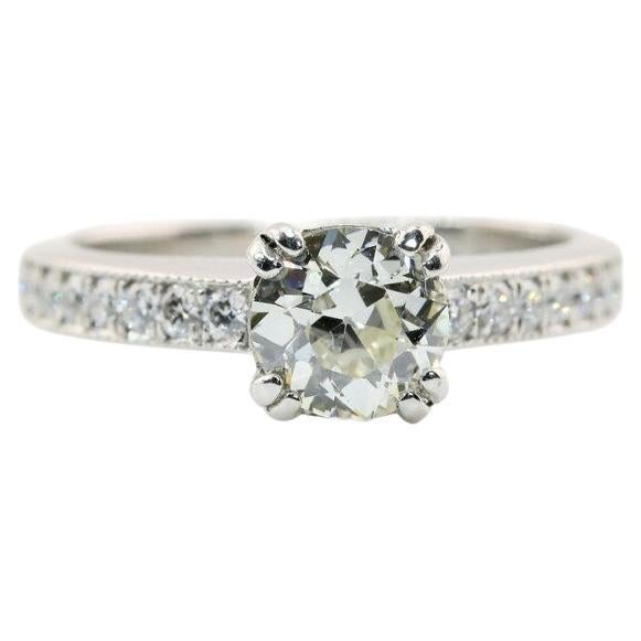 Vintage 1.52ctw Old European Cut Diamond Hidden Halo Engagement Ring in Platinum For Sale