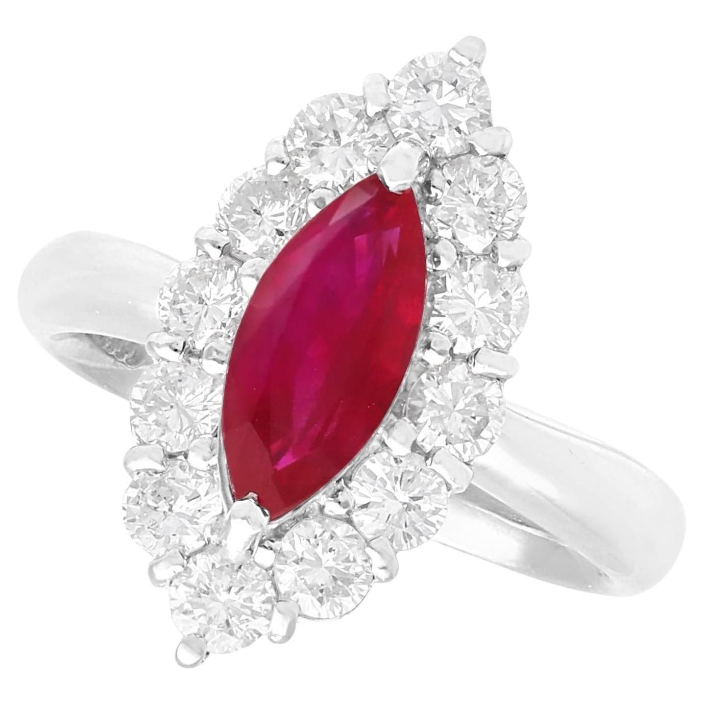 Vintage 1.53 Carat Ruby and 1.03 Carat Diamond Platinum Dress Ring For Sale
