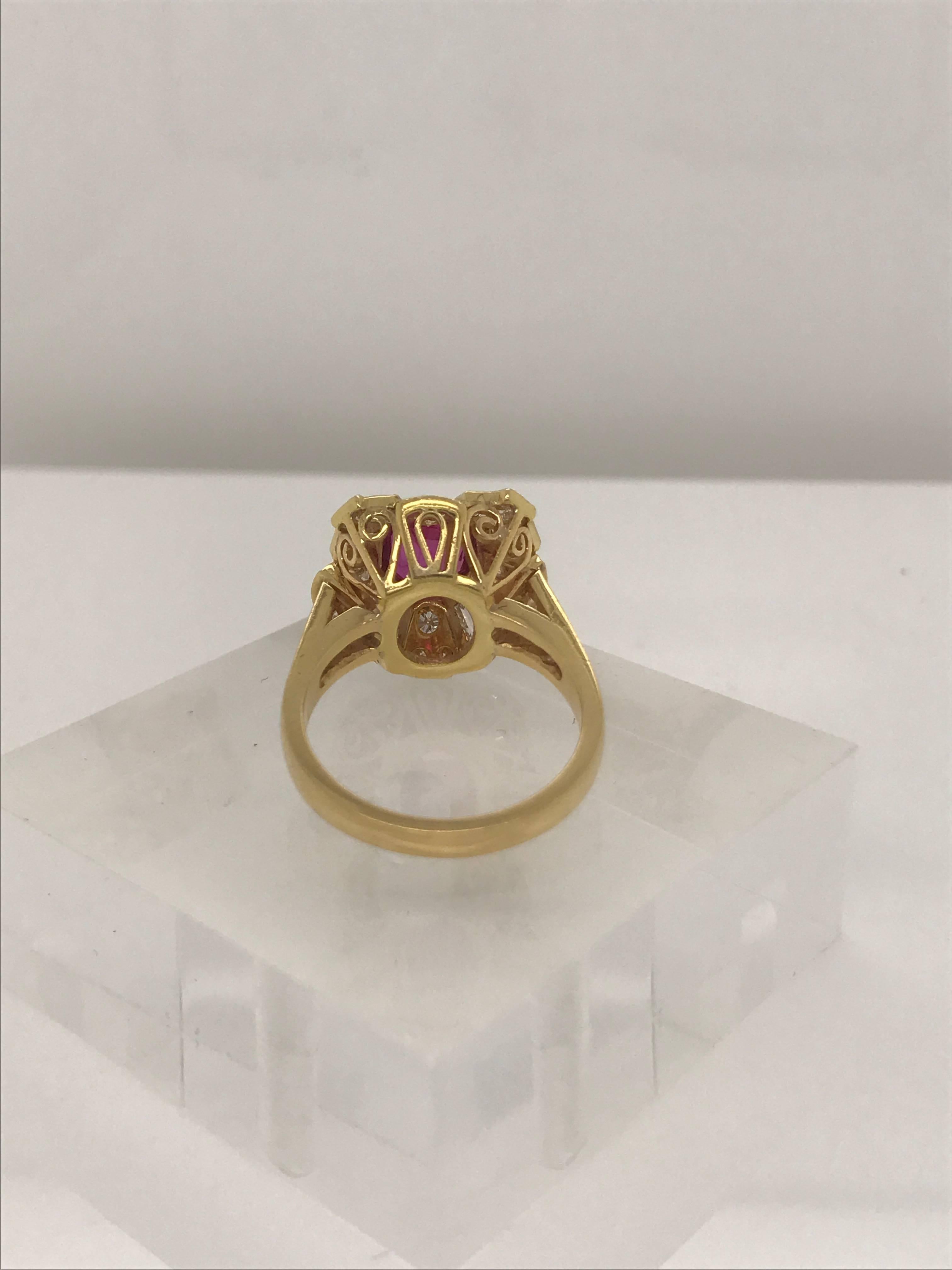 Cushion Cut Vintage 1.53 Carat Ruby and Diamond Ring in 18 Karat Yellow Gold