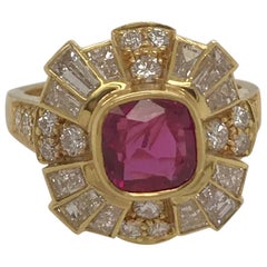 Vintage 1.53 Carat Ruby and Diamond Ring in 18 Karat Yellow Gold