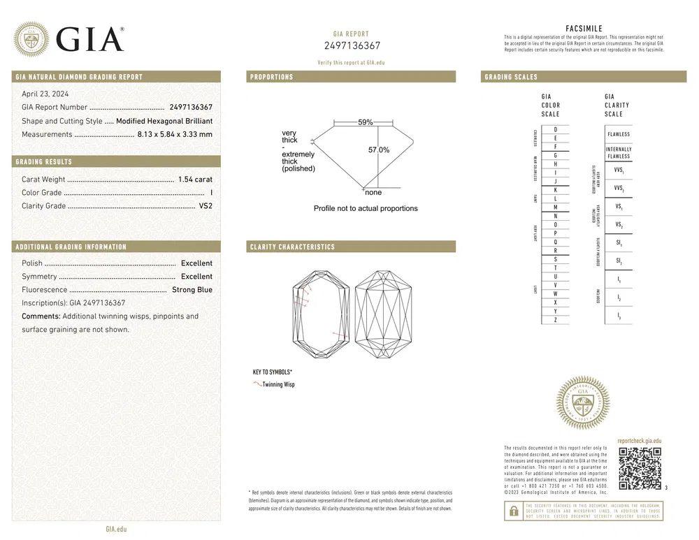 Vintage 1.54 Carat Octagonal Diamond GIA Platinum Filigree Statement Ring For Sale 1