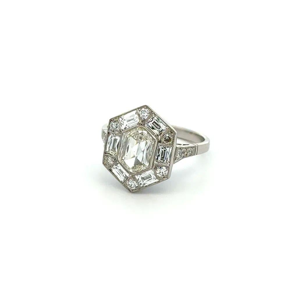 Vintage 1.54 Carat Octagonal Diamond GIA Platinum Filigree Statement Ring For Sale 2