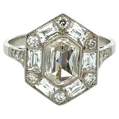 Vintage 1.54 Carat Octagonal Diamond GIA Platinum Filigree Statement Ring