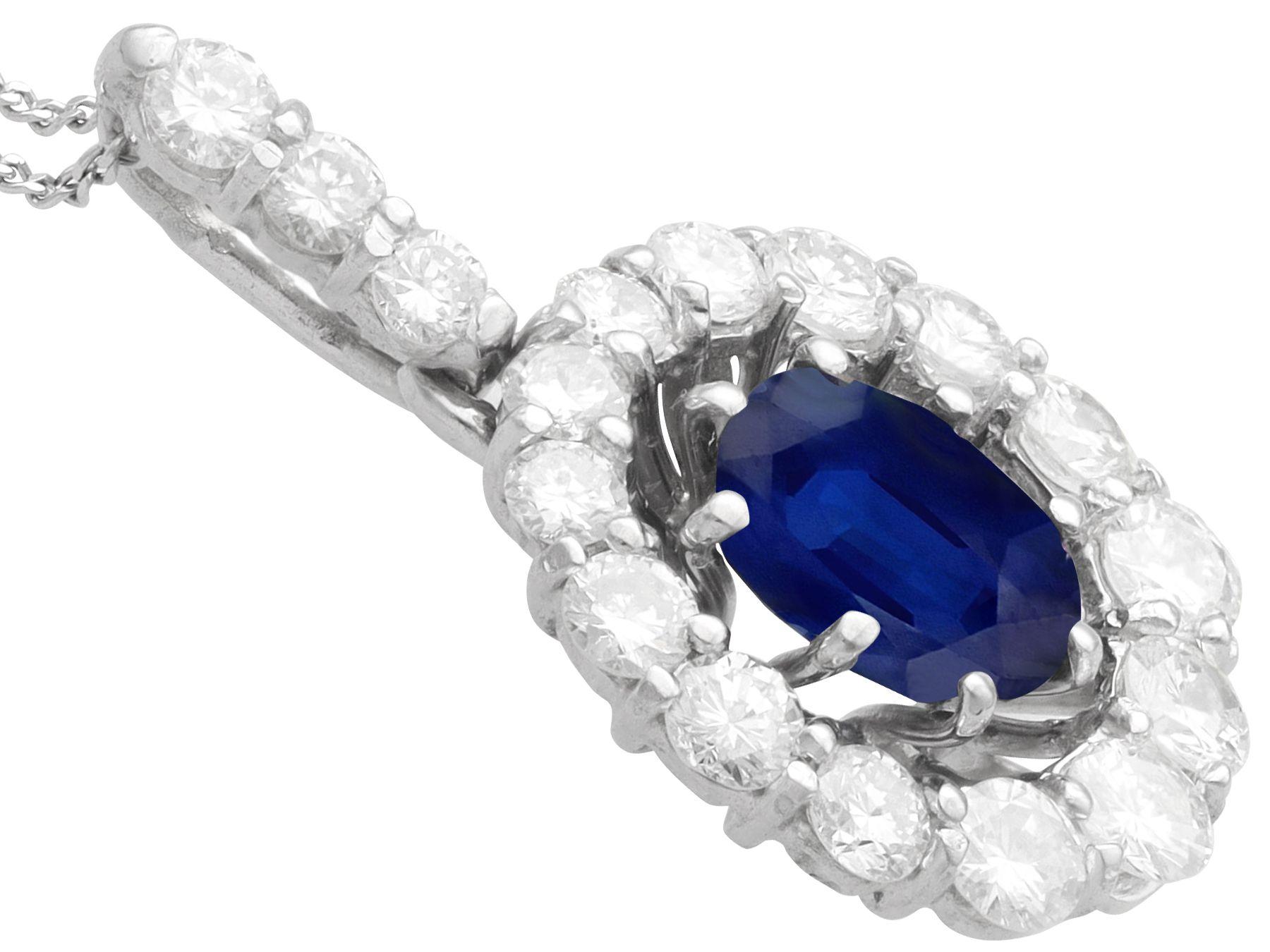 Vintage 1.54 Carat Sapphire and Diamond White Gold Pendant, Circa 1950 In Excellent Condition For Sale In Jesmond, Newcastle Upon Tyne