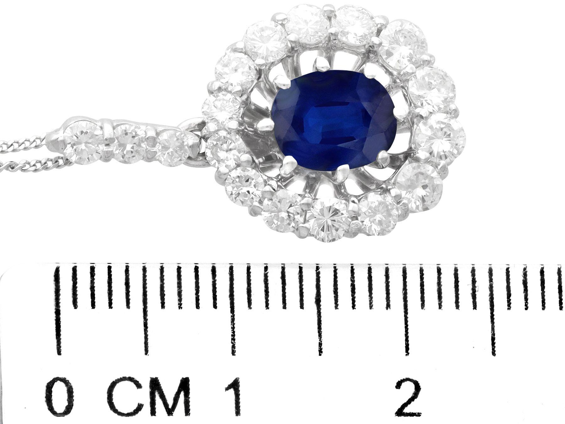 Vintage 1.54 Carat Sapphire and Diamond White Gold Pendant, Circa 1950 For Sale 1
