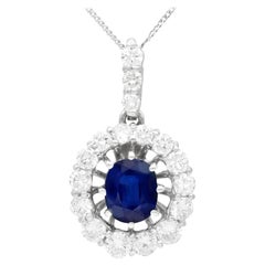 Vintage 1.54 Carat Sapphire and Diamond White Gold Pendant, Circa 1950