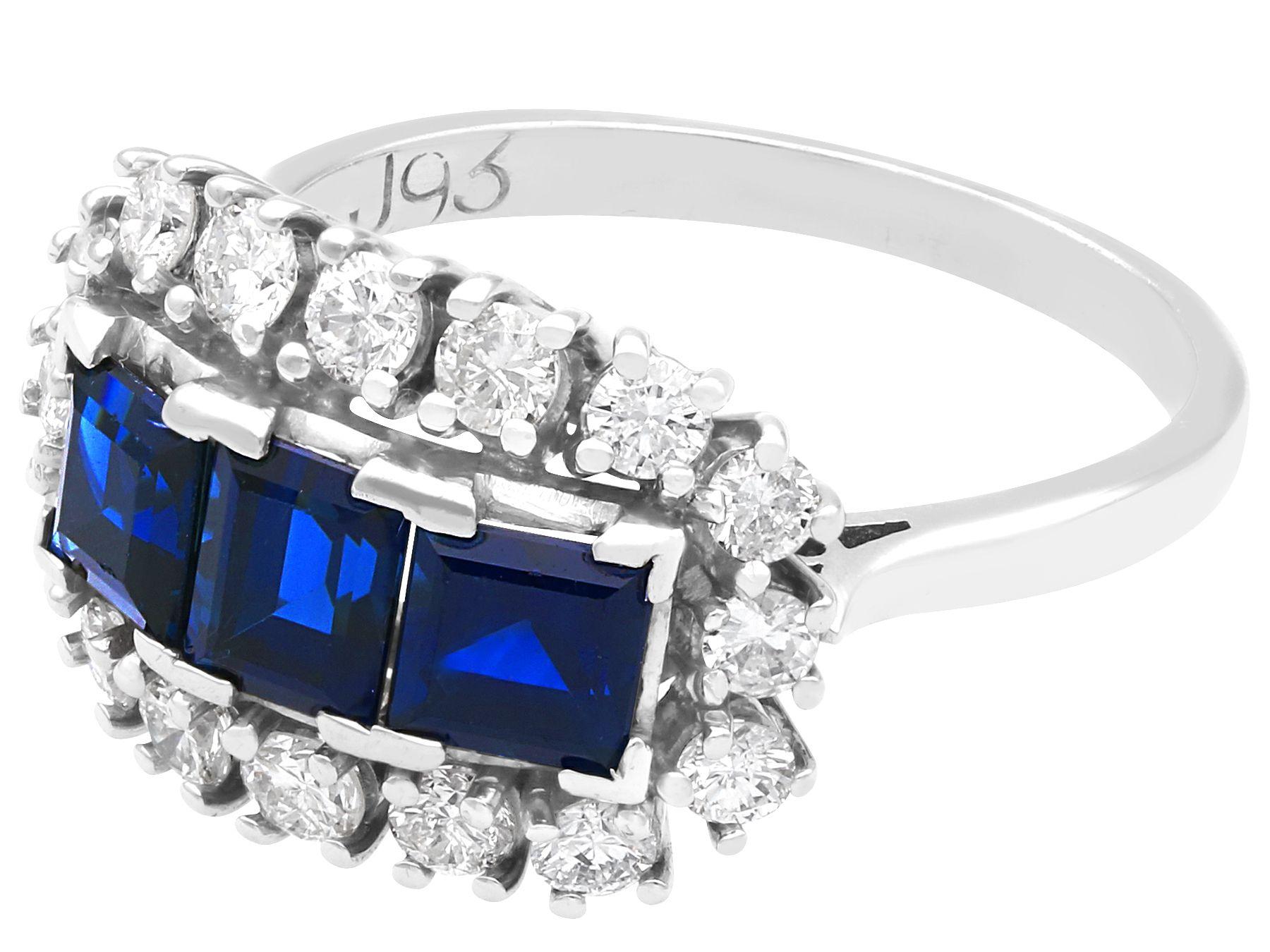 Square Cut Vintage 1.55 Carat Sapphire and Diamond White Gold Dress Ring, circa 1970 For Sale