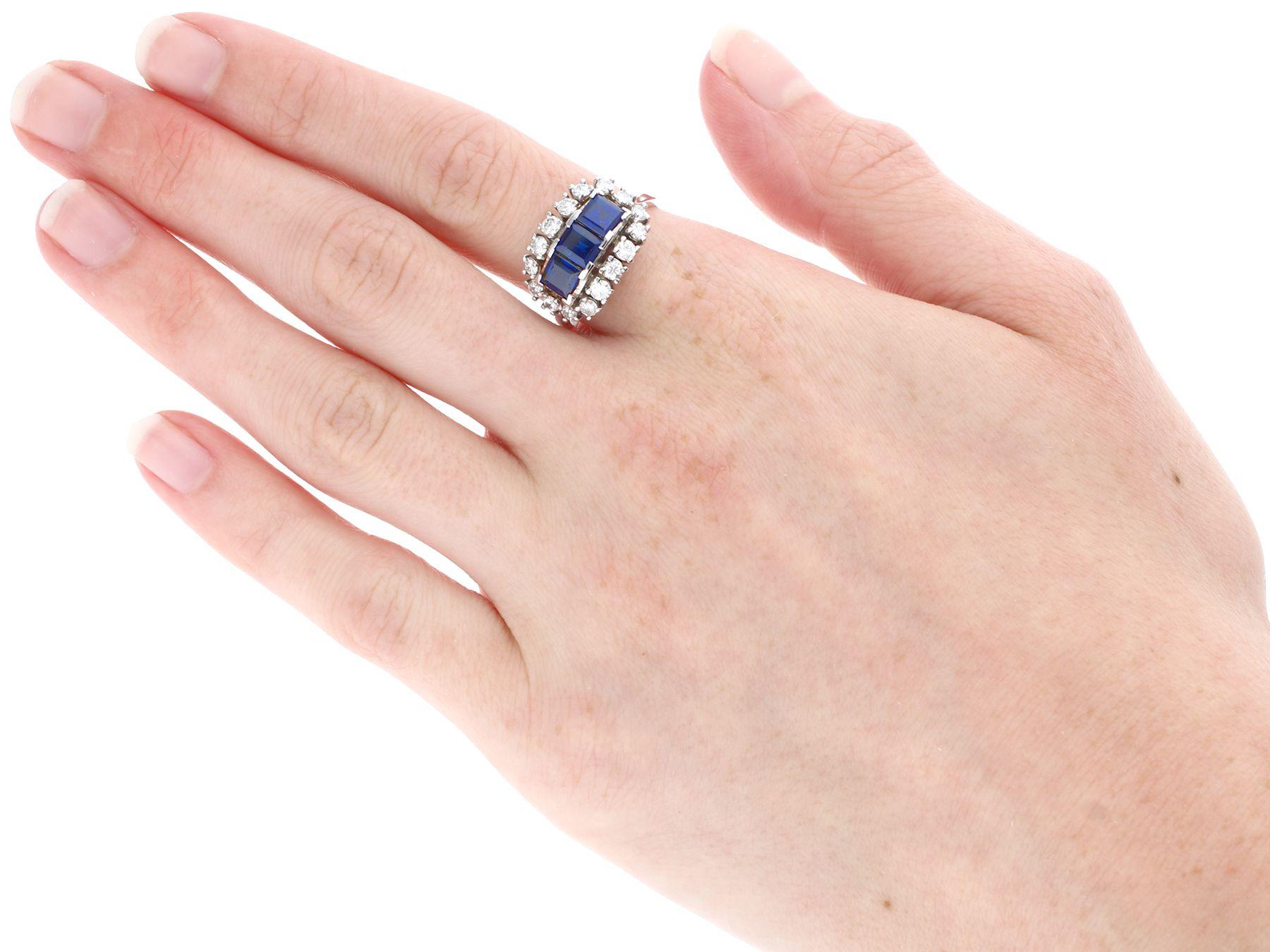Vintage 1.55 Carat Sapphire and Diamond White Gold Dress Ring, circa 1970 For Sale 1