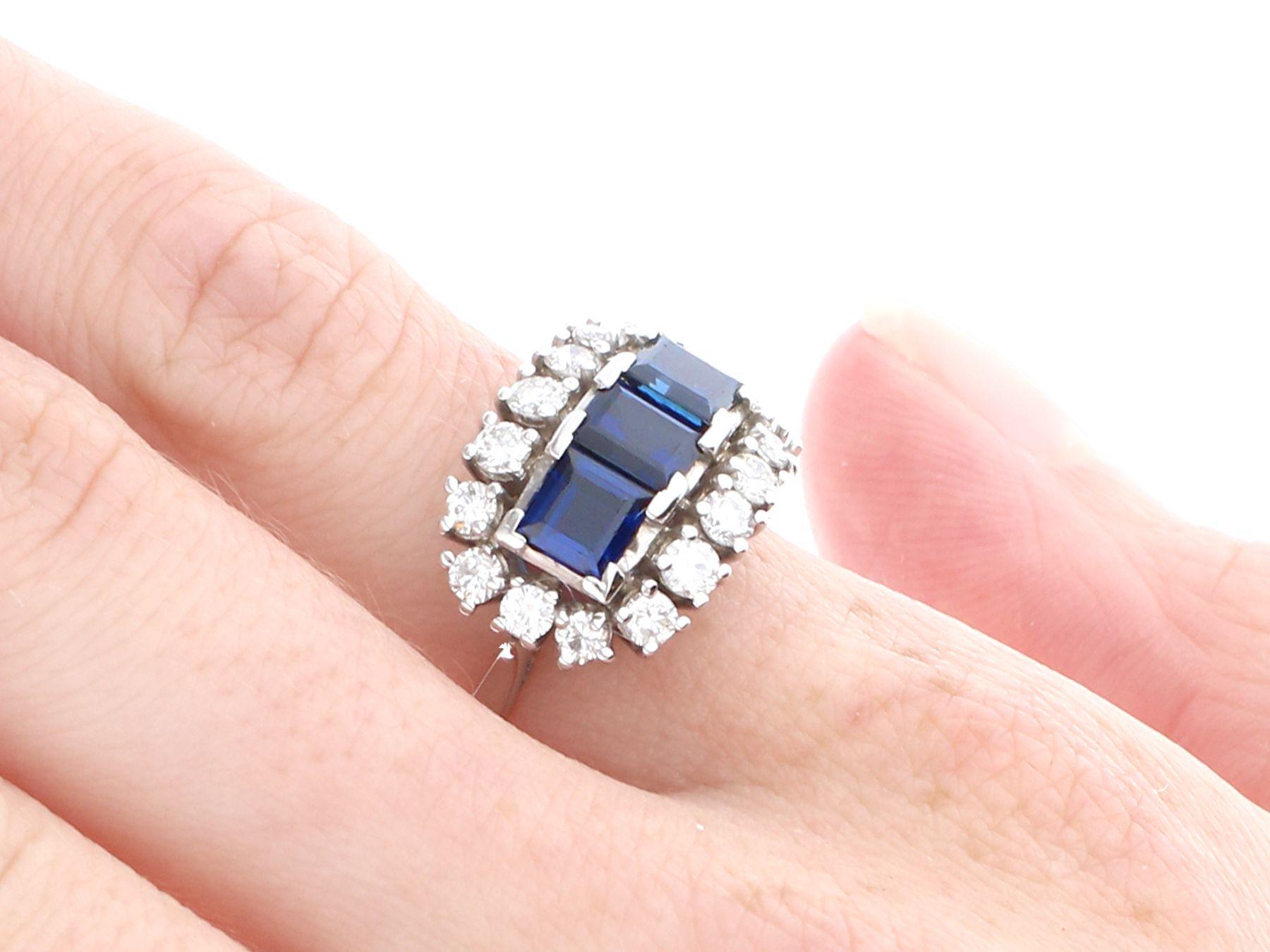 Vintage 1.55 Carat Sapphire and Diamond White Gold Dress Ring, circa 1970 For Sale 2