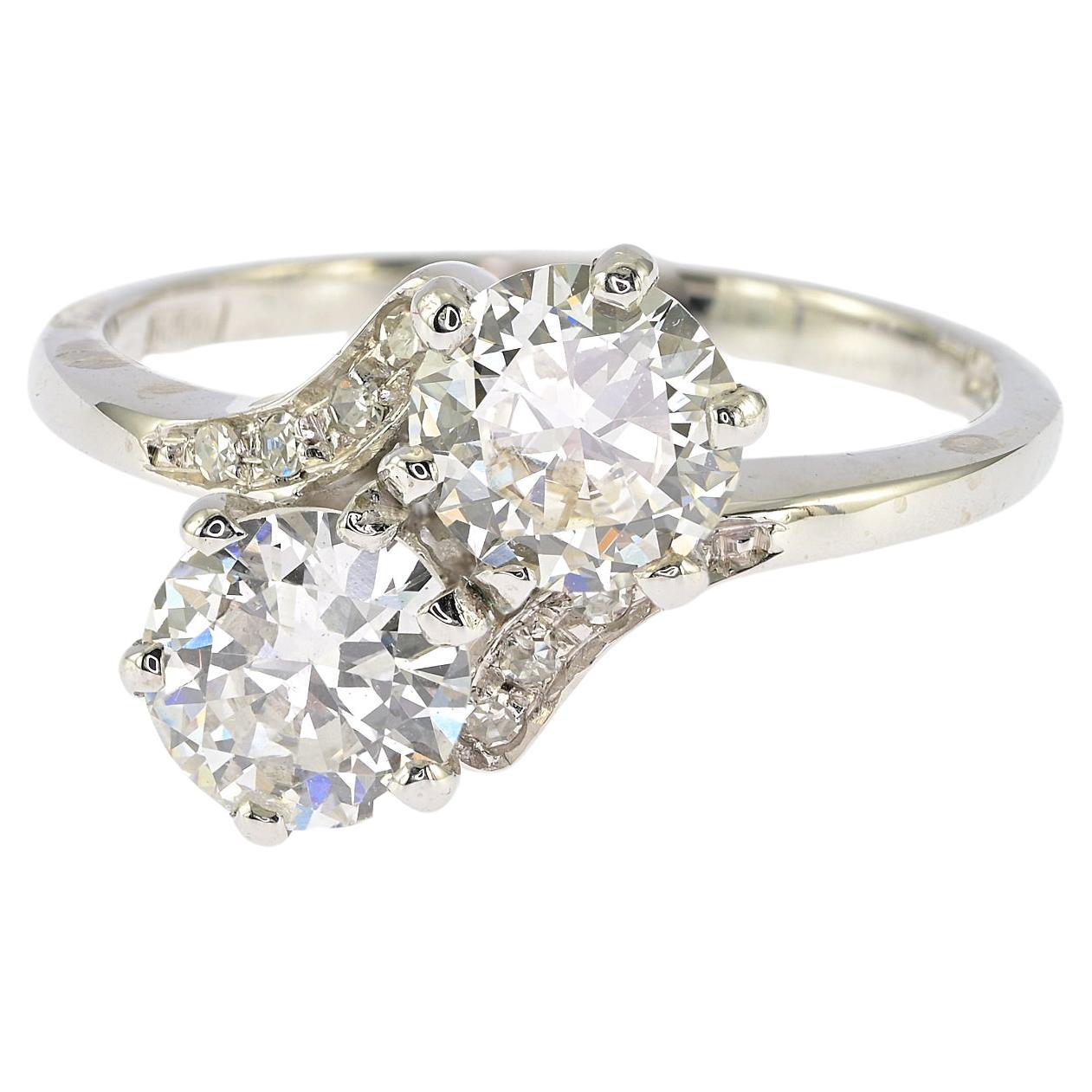 Vintage 1,55 Karat Twin-Diamant Moi et Toi G VVS Ring, Vintage