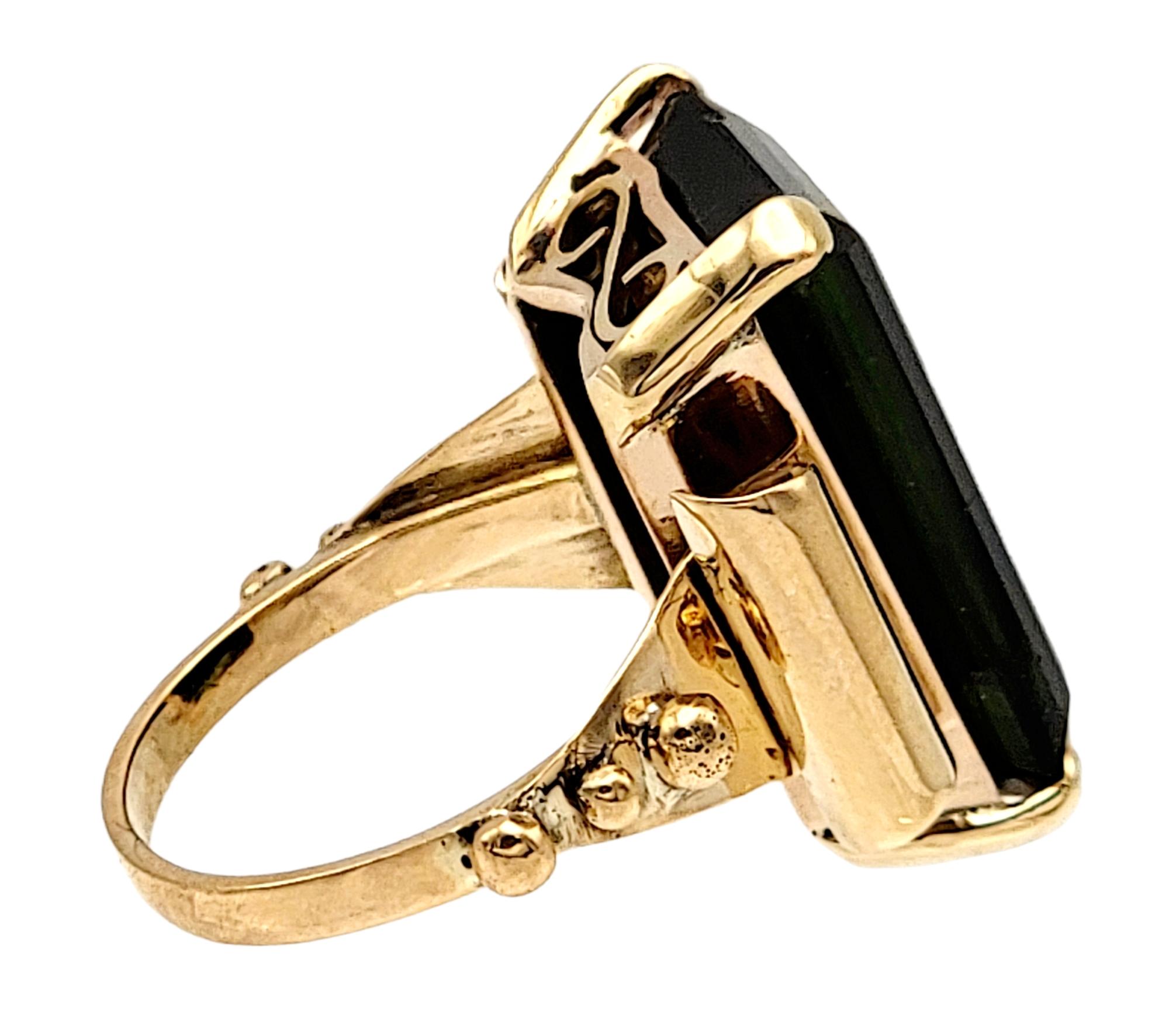 Women's Vintage 15.58 Carat Emerald Cut Green Tourmaline Cocktail Ring in Yellow Gold For Sale