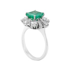 Vintage 1.55ct Emerald and Diamond 18 Carat White Gold Cluster Engagement Ring