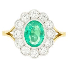 Anillo vintage en racimo de esmeraldas y diamantes de 1,55 ct, c.1970