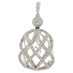 Pendentif vintage en or blanc 18 carats avec perles des mers du Sud de 15,5 mm et diamants