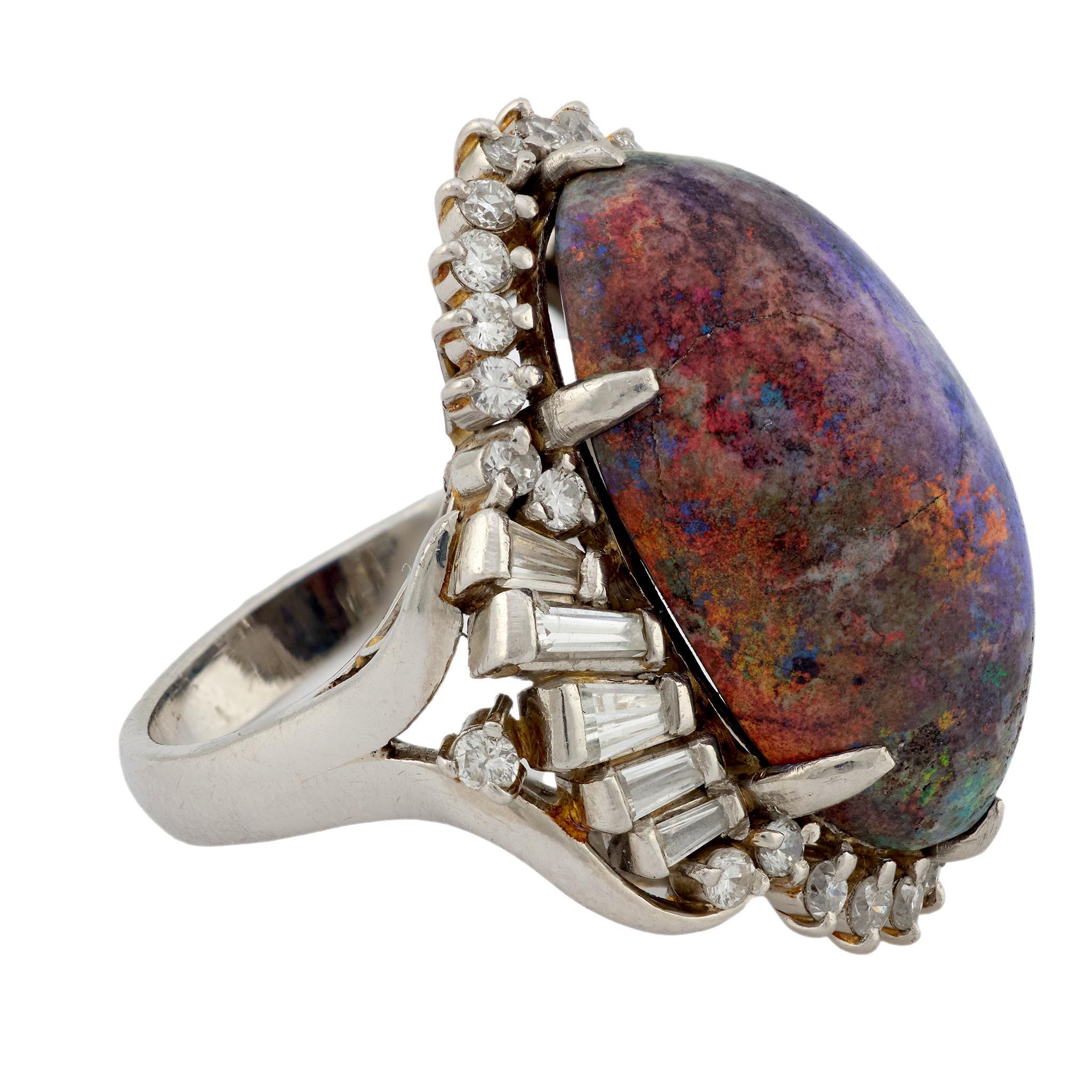 Vintage 15,60 quilates ópalo negro diamante platino anillo de cóctel Cabujón en venta