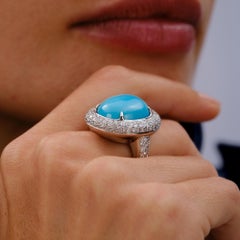 Vintage 15.63 Carat Sleeping Beauty Turquoise and Diamond Pavé Cocktail Ring