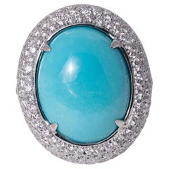 Vintage 15.63 Carat Sleeping Beauty Turquoise and Diamond Pavé Cocktail Ring