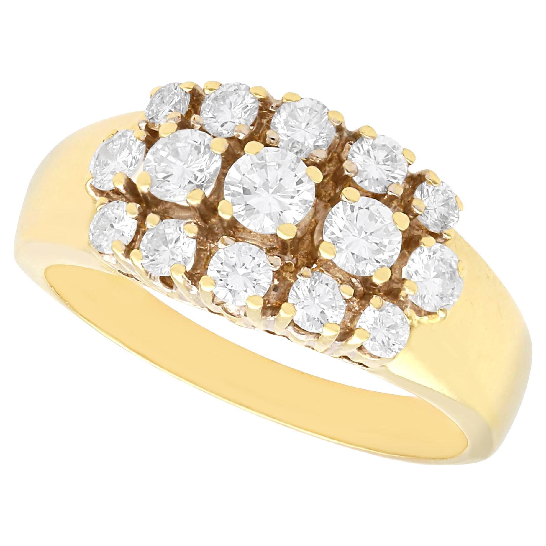 Vintage 1.56 Carat Diamond and 14k Yellow Gold Dress Ring Circa 1960 For Sale