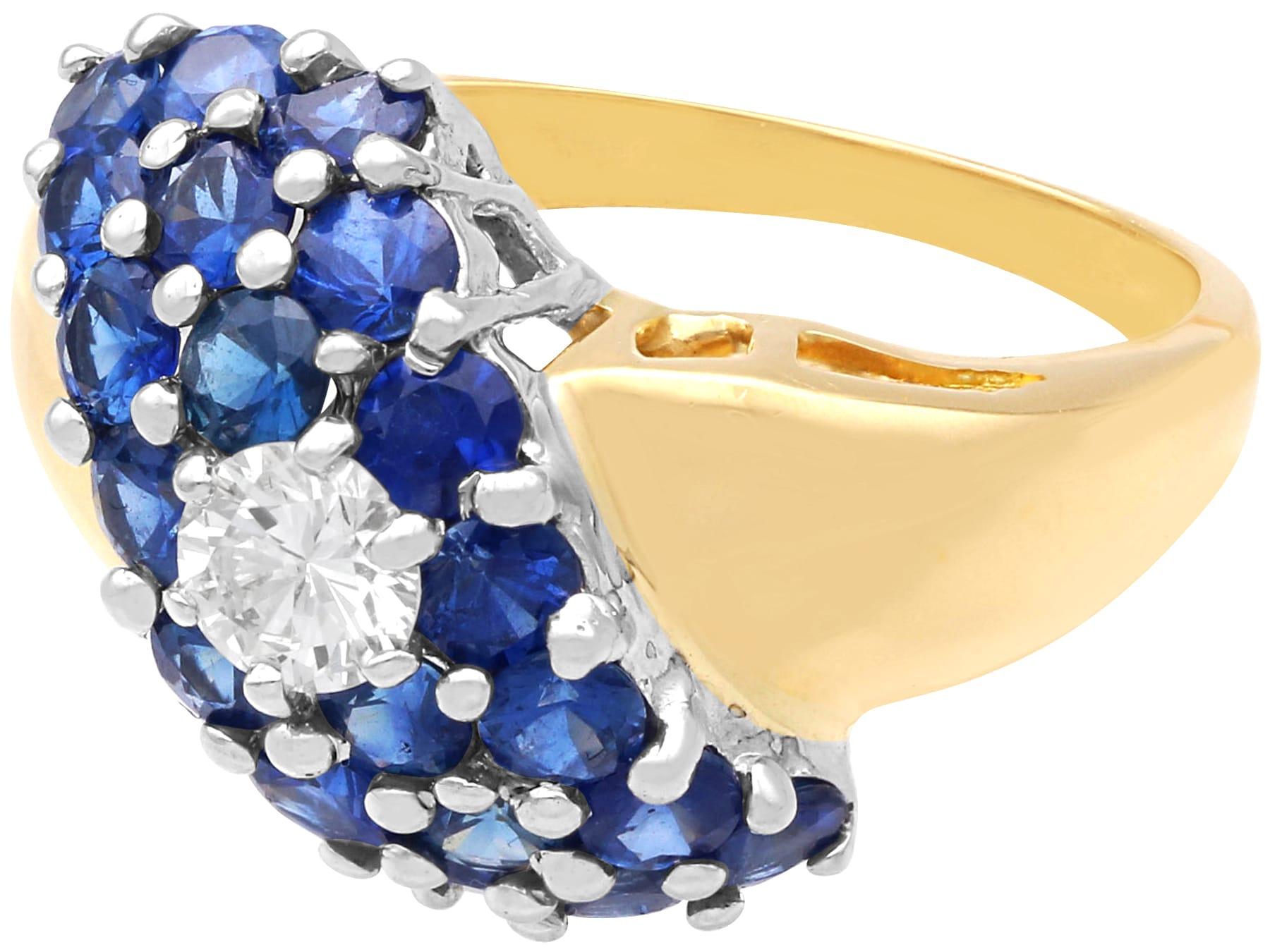 Bague vintage en or jaune 18 carats avec saphir 1,56 carat et diamant 0,22 carat, c. 1990 Unisexe en vente