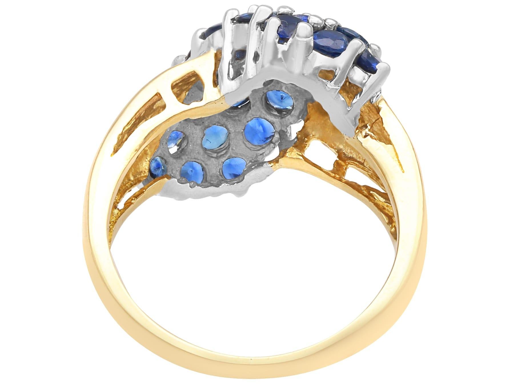 Bague vintage en or jaune 18 carats avec saphir 1,56 carat et diamant 0,22 carat, c. 1990 en vente 1