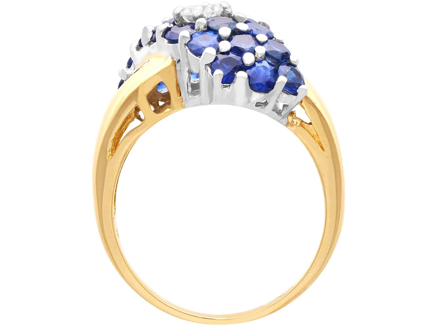 Bague vintage en or jaune 18 carats avec saphir 1,56 carat et diamant 0,22 carat, c. 1990 en vente 2