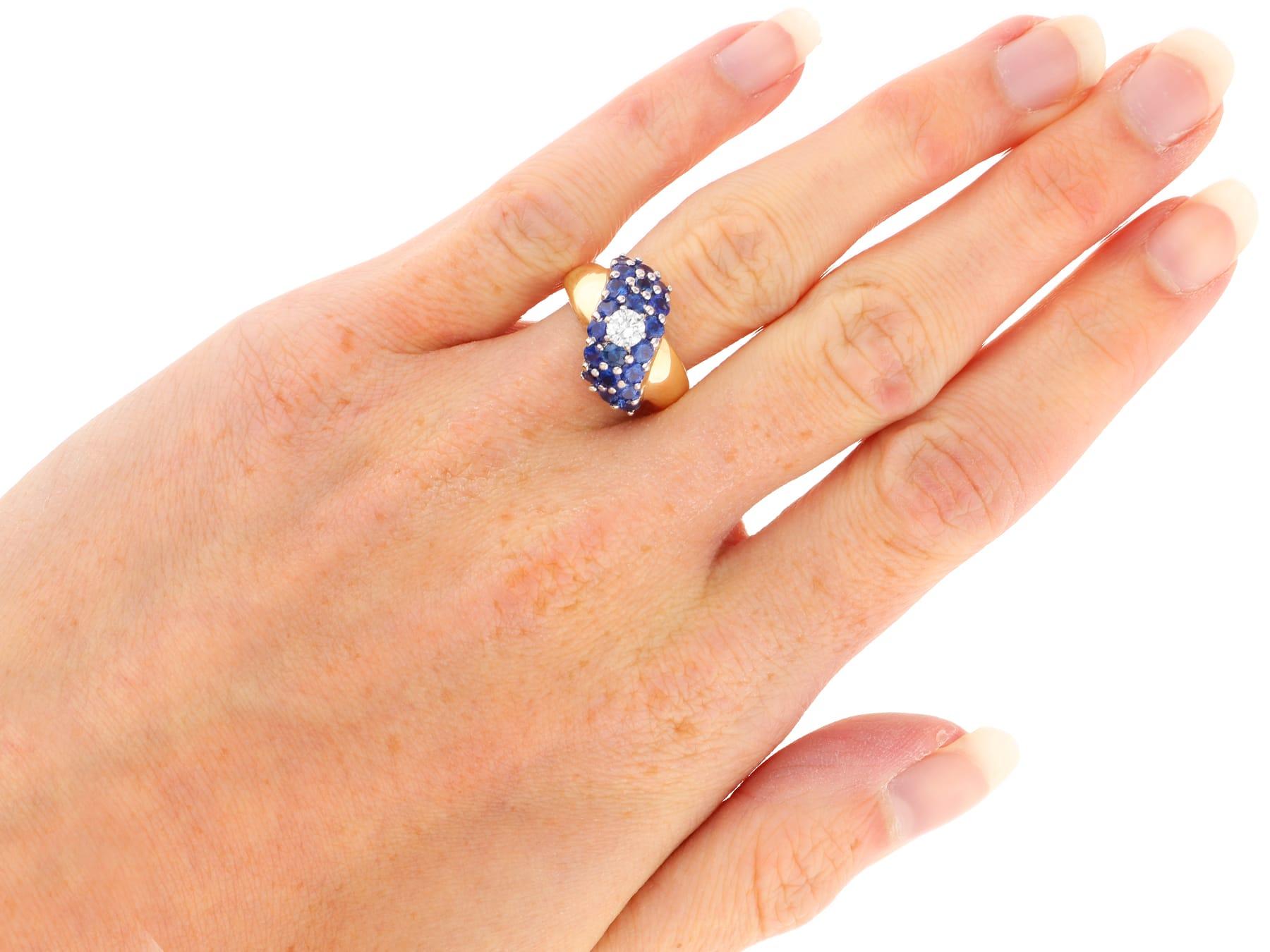 Bague vintage en or jaune 18 carats avec saphir 1,56 carat et diamant 0,22 carat, c. 1990 en vente 3