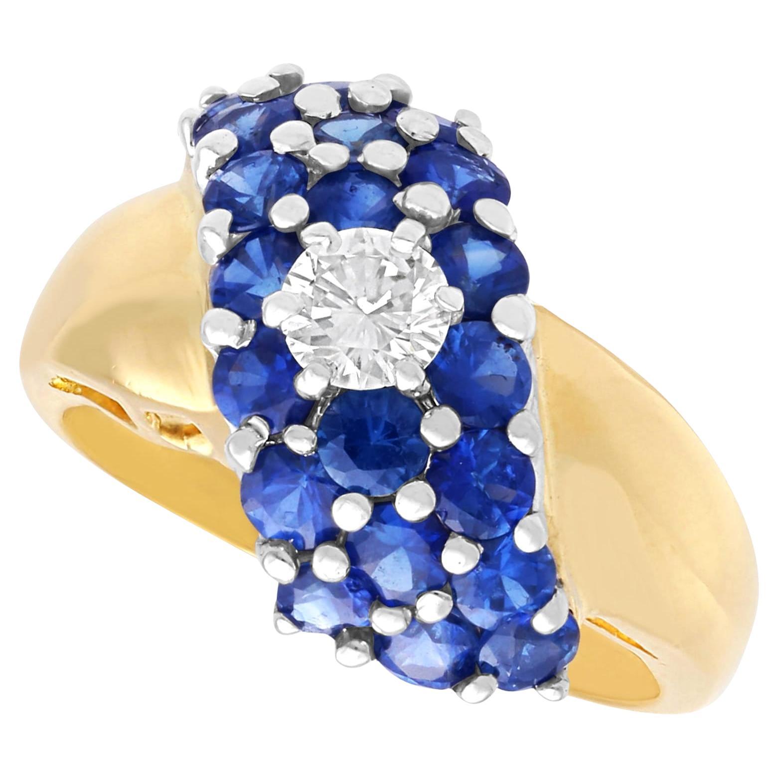 Vintage 1.56Ct Sapphire and 0.22Ct Diamond 18k Yellow Gold Dress Ring Circa 1990