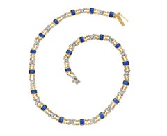 Vintage 15.75 Carats Sapphire Diamond 18 Karat Silver-Top Gold Flower Necklace