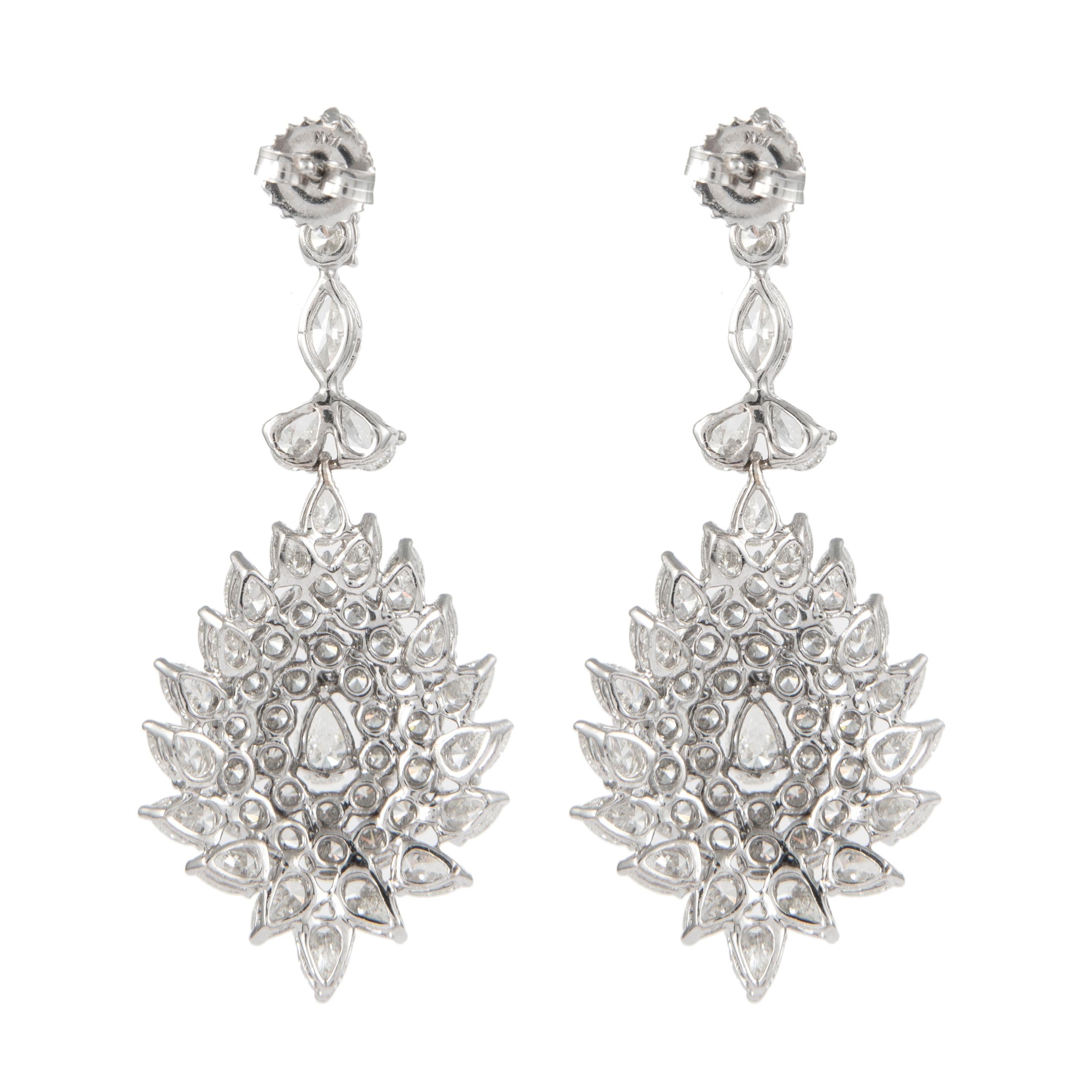 Women's Vintage 15.75ct Pear, Round, & Marquise Diamond Chandelier Earrings 18k Gold For Sale