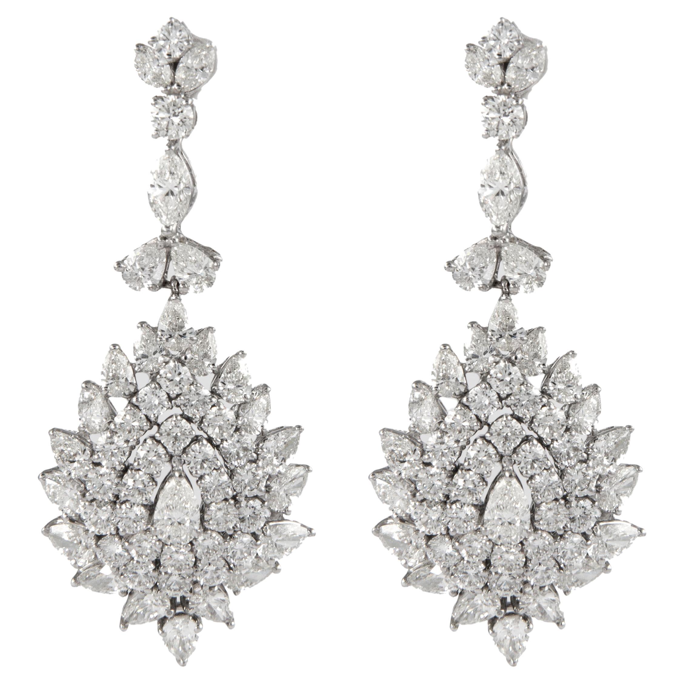 Vintage 15.75ct Pear, Round, & Marquise Diamond Chandelier Earrings 18k Gold For Sale