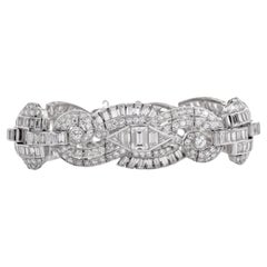 Vintage 17.75cts Emerald-Round Diamond Platinum Luxurious Bracelet