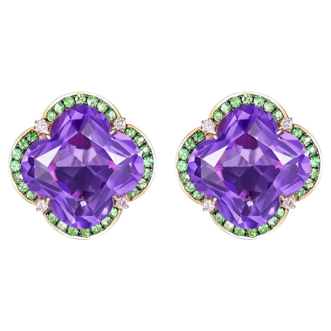 Vintage 15.89Ct Amethyst Diamond＆Garnet Earrings in 14 Karat Solid Gold