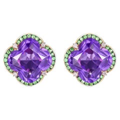 Vintage 15.89Ct Amethyst Diamond＆Garnet Earrings in 14 Karat Solid Gold