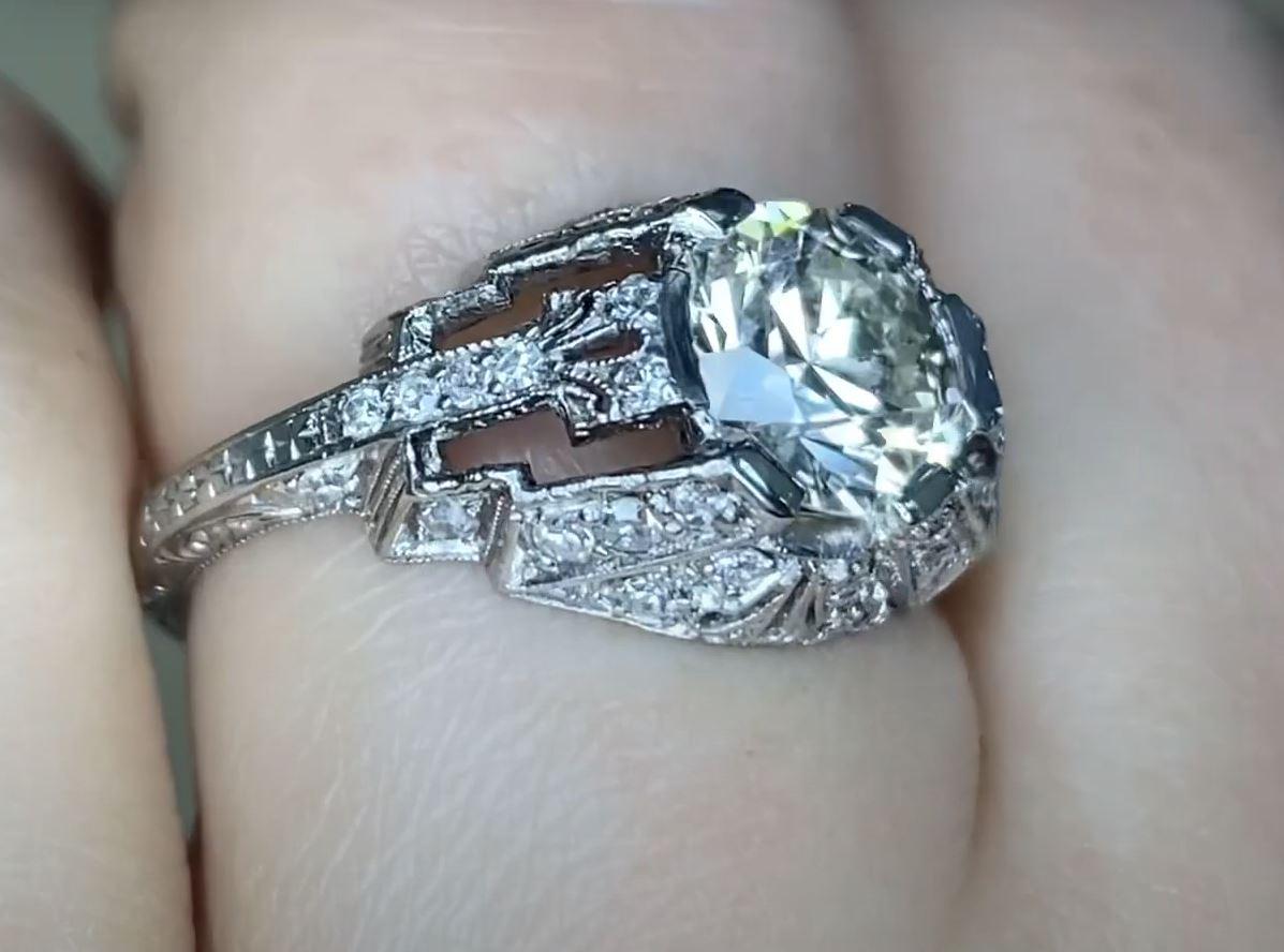 Women's Vintage 1.59ct Old European Cut Diamond Engagement Ring, VS1 Clarity, Platinum For Sale
