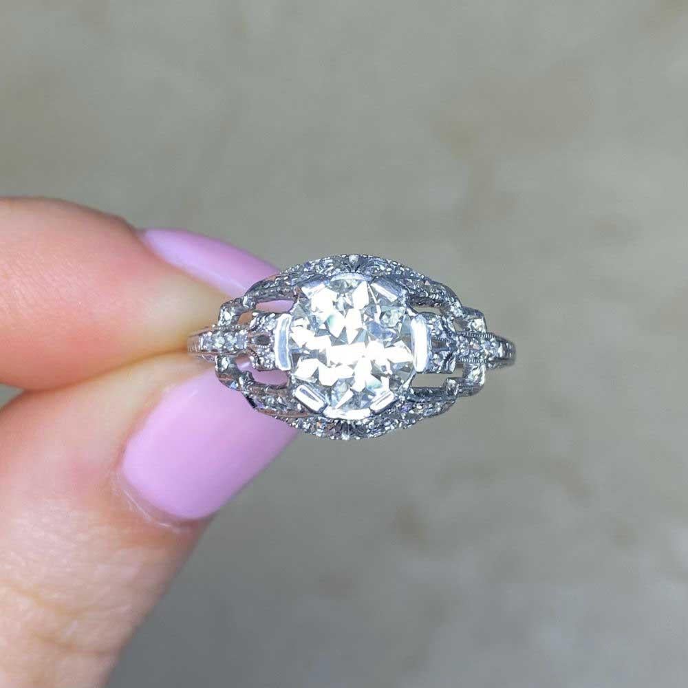 Vintage 1.59ct Old European Cut Diamond Engagement Ring, VS1 Clarity, Platinum For Sale 4