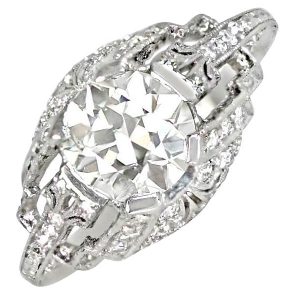 Vintage 1.59ct Old European Cut Diamond Engagement Ring, VS1 Clarity, Platinum For Sale