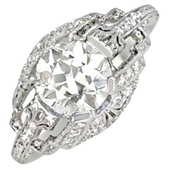 Anillo de compromiso vintage de diamantes talla europea antigua de 1,59 ct, claridad VS1, platino