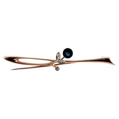Vintage-Brosche aus 15-Karat-Roségold mit Saphir und Diamanten