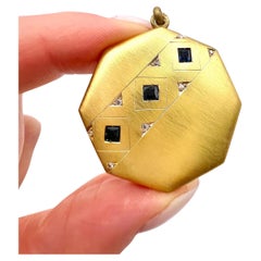 Vintage 15ct Yellow Gold, 1930s Octagonal Shaped Sapphire & Diamond Locket