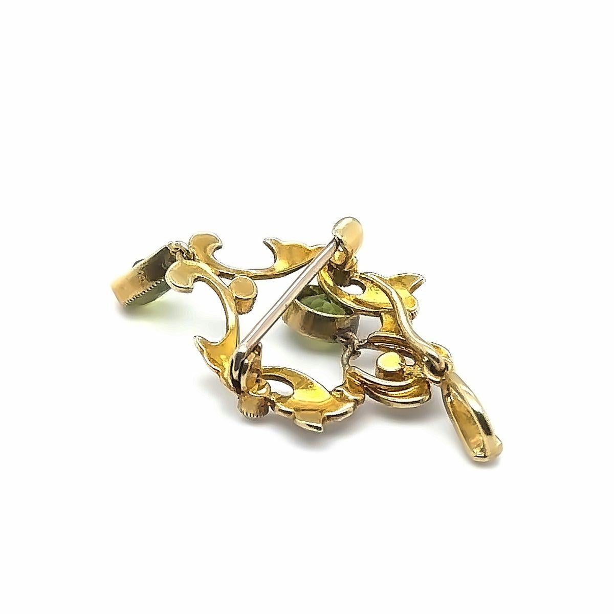 Vintage 15ct Yellow Gold Peridot and Seed Pearl Pendant/Brooch 4
