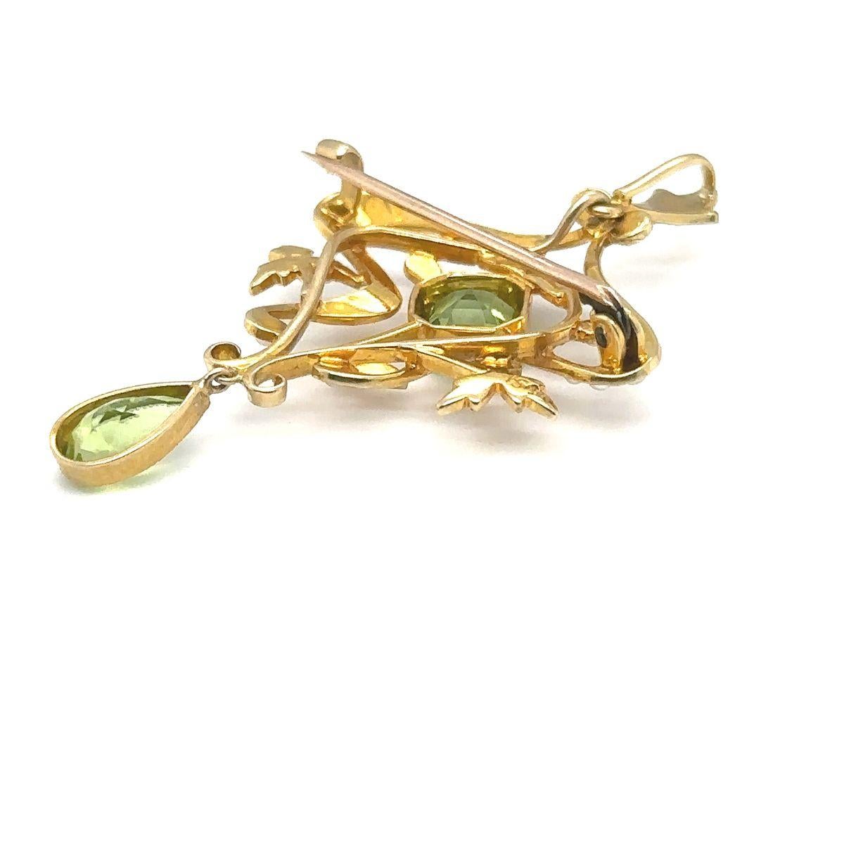 Vintage 15ct Yellow Gold Peridot and Seed Pearl Pendant/Brooch 1