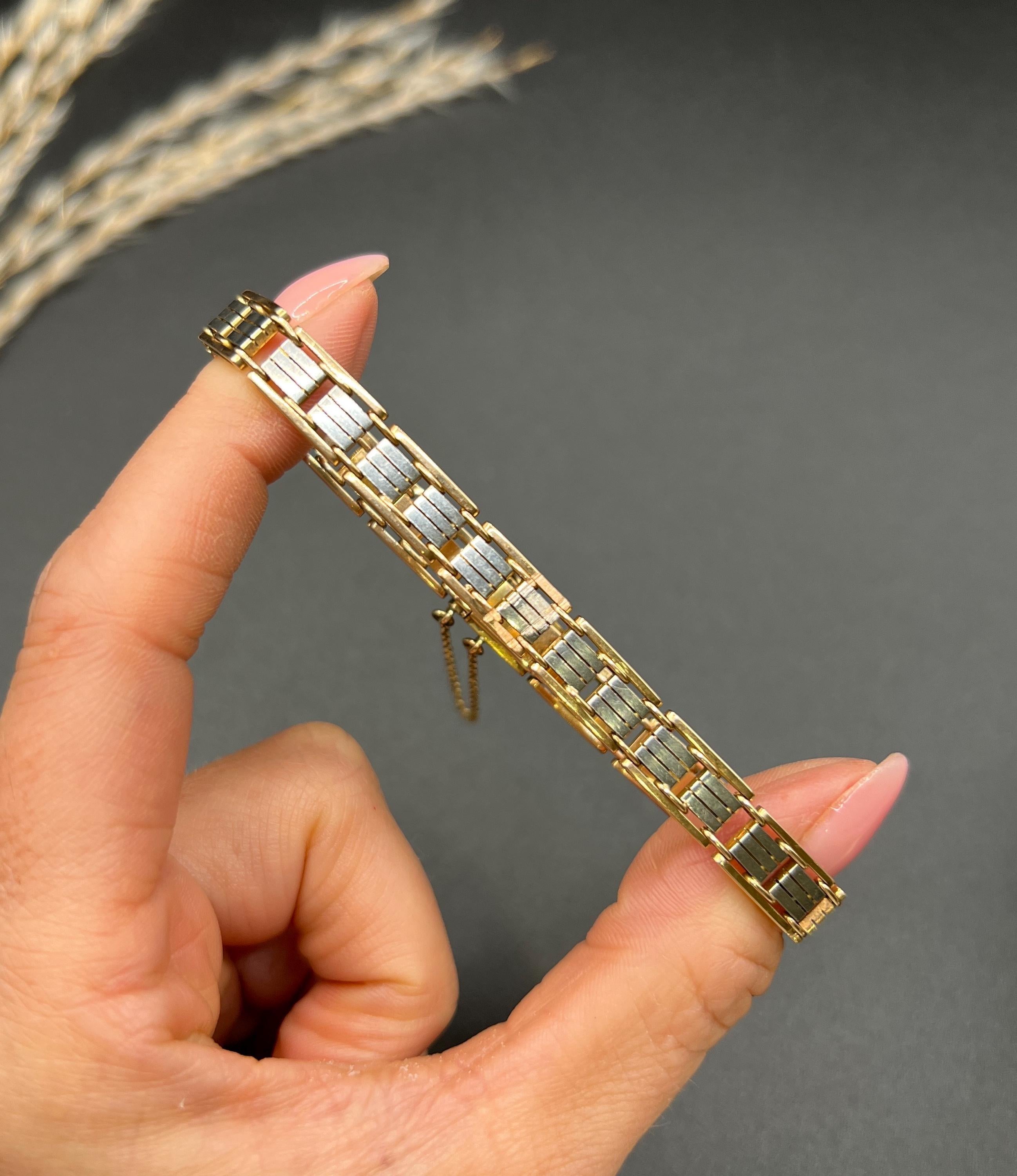 Bracelet bicolore en or jaune 15ct et platine, années 1930 Unisexe en vente